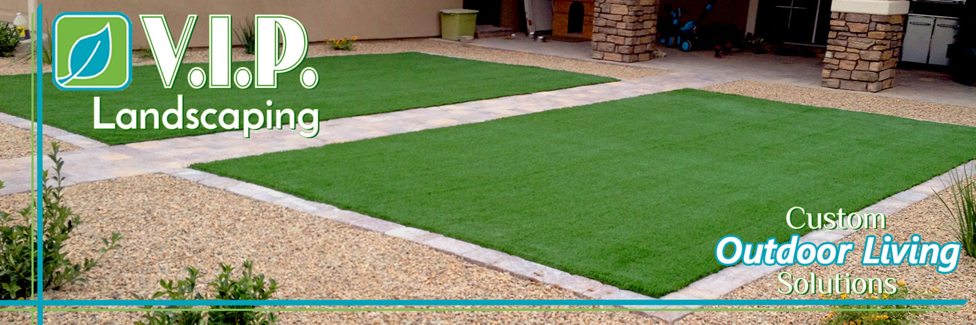 Artificial turf and grass combined with landscaping gravel rock and desert landscaping